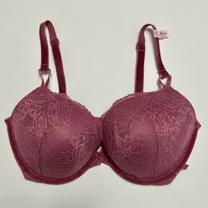 New VICTORIA’S SECRET 36DD Very Sexy Push-Up Plunge Bra Velvet Lace Mesh Mauve